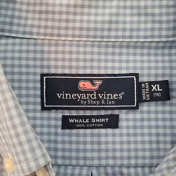 Boys Vineyard Vines Blue Checked Button Down Whale Shirt  X-Large 18 - Picture 3 of 8